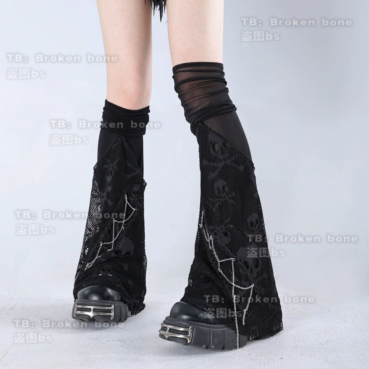 Punk Lolita Leg Sleeve Skull Gauze Leg Socks - Image 8