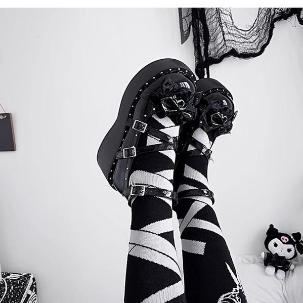 Bondora - Devil Cross - Punk Lolita Shoes Cross High Platforms Shoes - Image 15