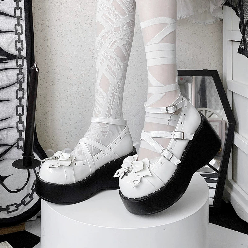 Bondora - Devil Cross - Punk Lolita Shoes Cross High Platforms Shoes - Image 3