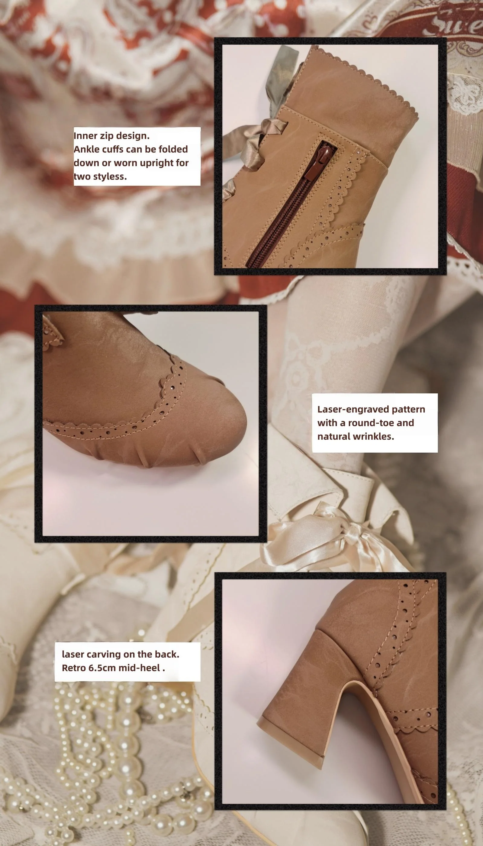 MR.Qiutian - Lady Incognita - Retro Lolita Ankle Boots, Size Zipper - Image 6