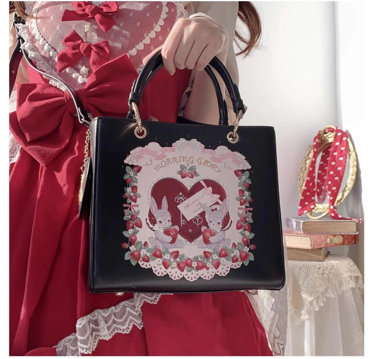 Morning Glory - Retro Lolita Handbag PU Square Wedding Bag - Image 2