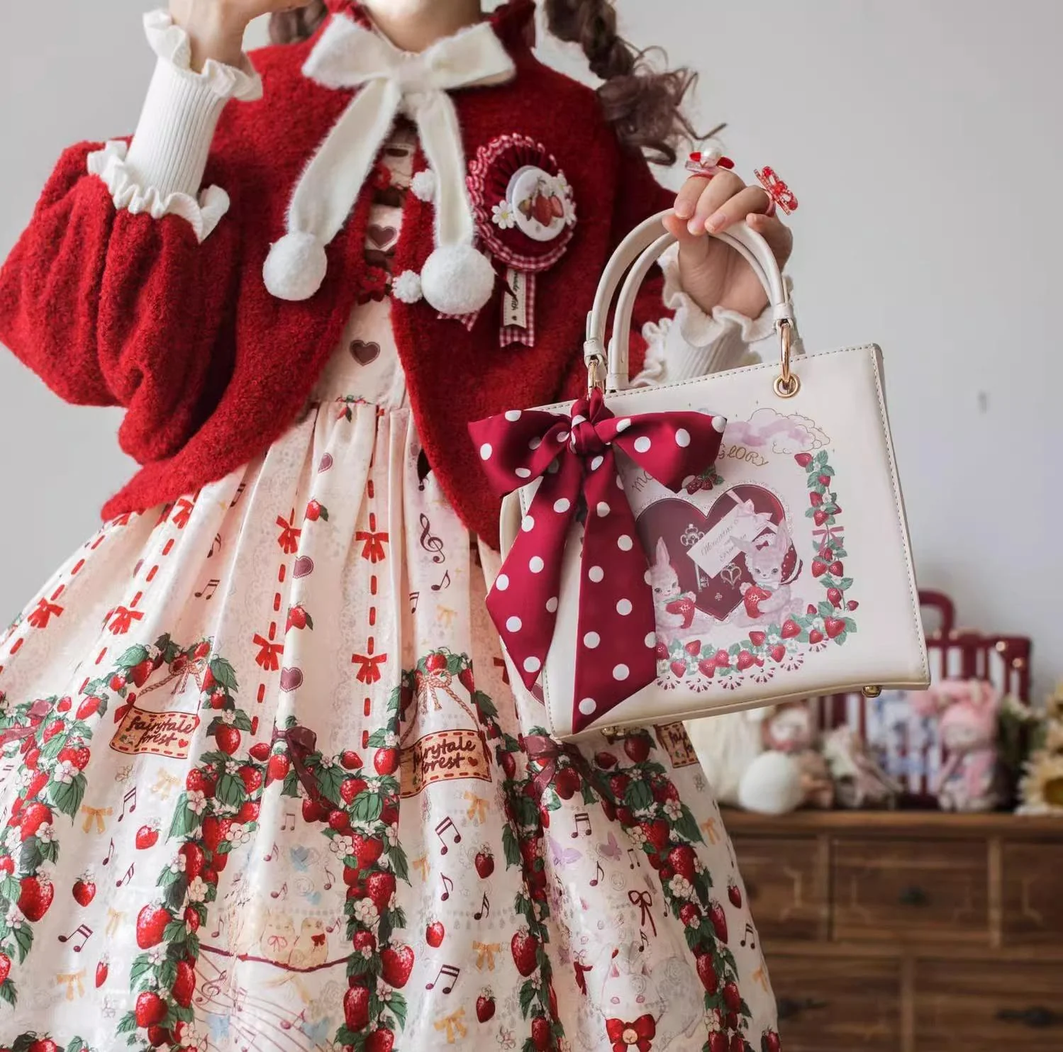 Morning Glory - Retro Lolita Handbag PU Square Wedding Bag - Image 4