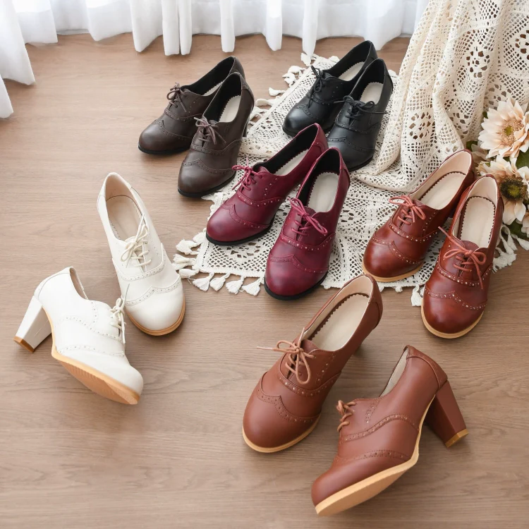 Retro Lolita Heel Shoes Handmade Perforated Strap Leather Shoes - Image 11