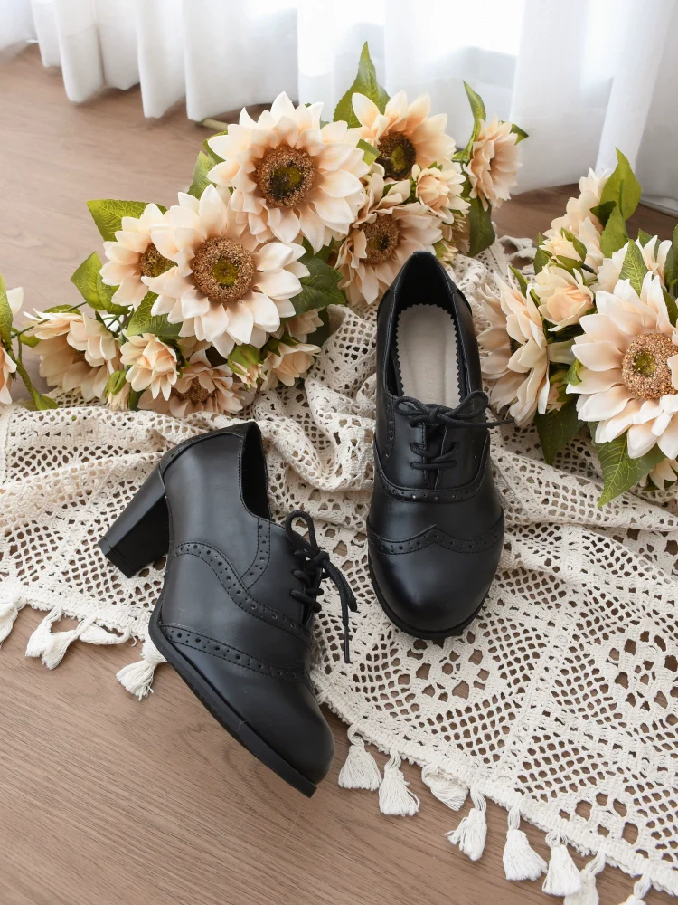 Retro Lolita Heel Shoes Handmade Perforated Strap Leather Shoes - Image 17