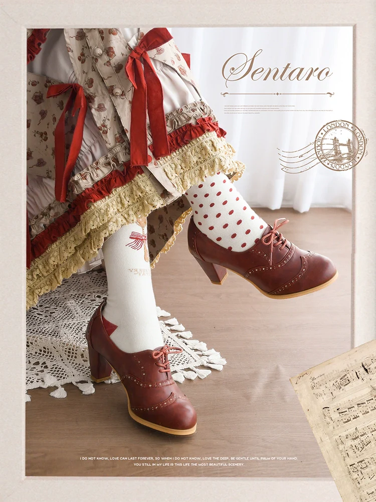 Retro Lolita Heel Shoes Handmade Perforated Strap Leather Shoes - Image 2