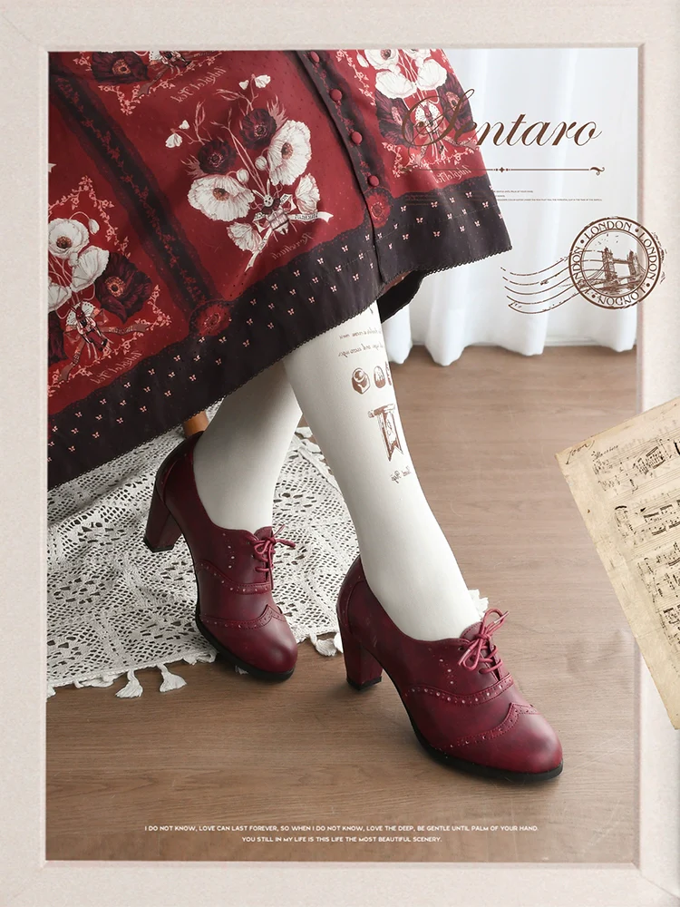 Retro Lolita Heel Shoes Handmade Perforated Strap Leather Shoes - Image 3
