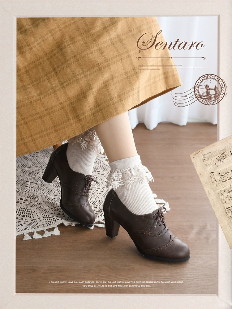 Retro Lolita Heel Shoes Handmade Perforated Strap Leather Shoes - Image 7