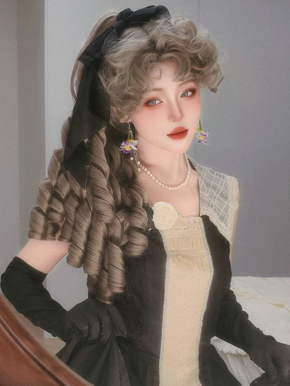 Retro Lolita Roman Roll Wig, Detachable Ponytails - Image 10