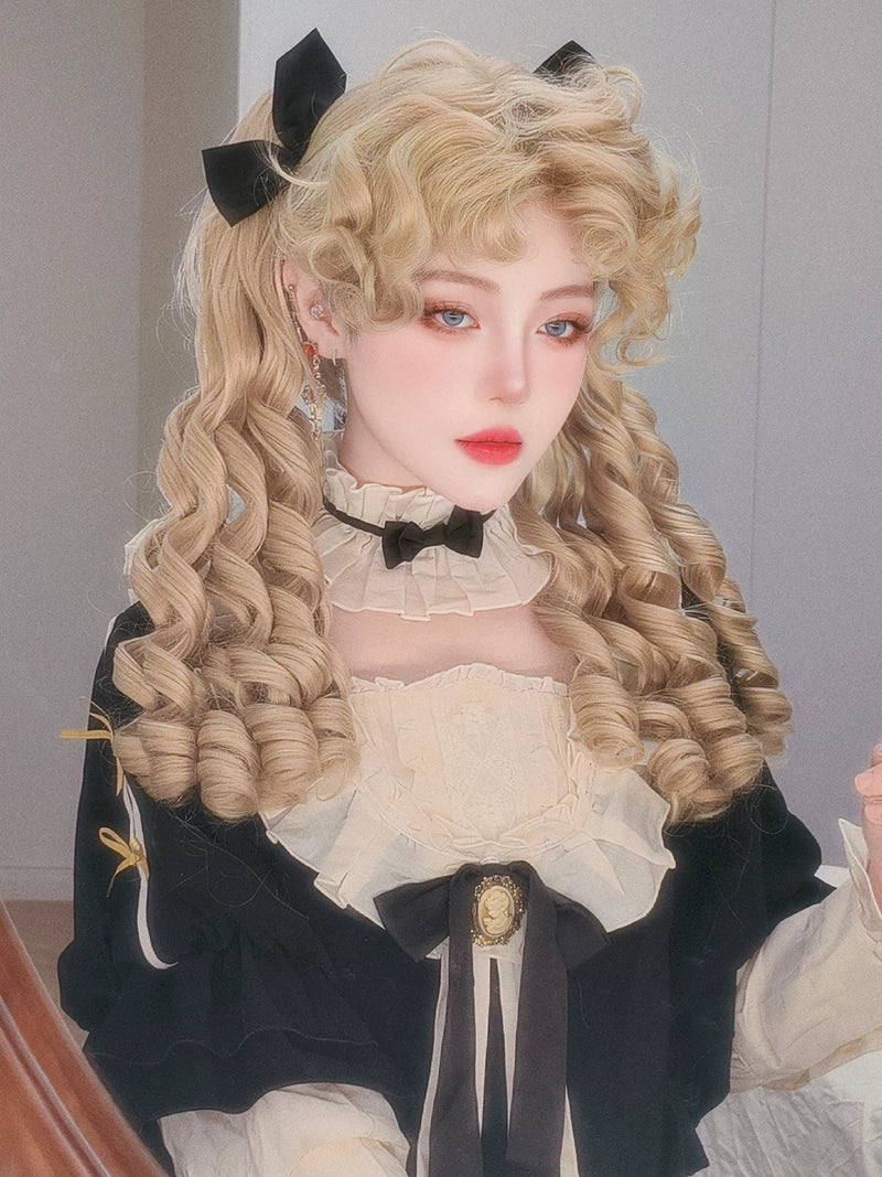 Retro Lolita Roman Roll Wig, Detachable Ponytails - Image 13