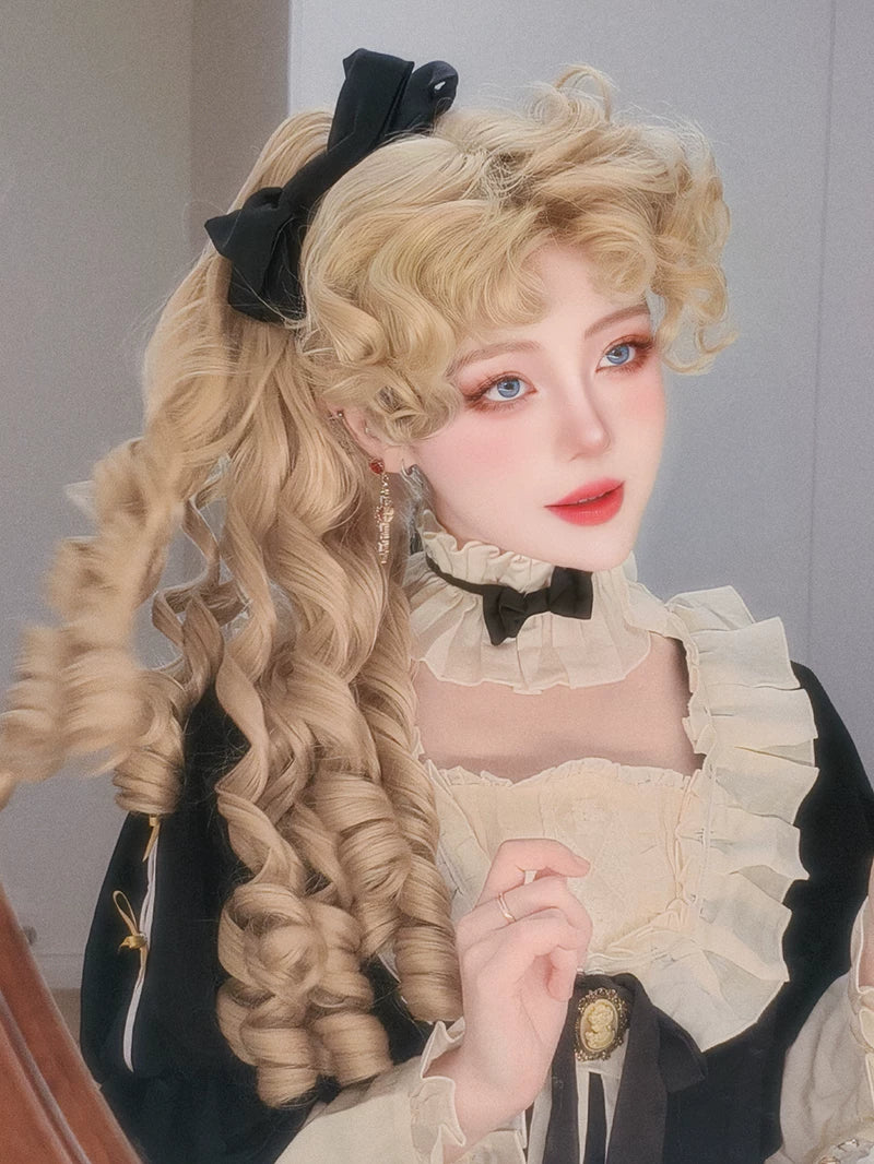 Retro Lolita Roman Roll Wig, Detachable Ponytails - Image 14