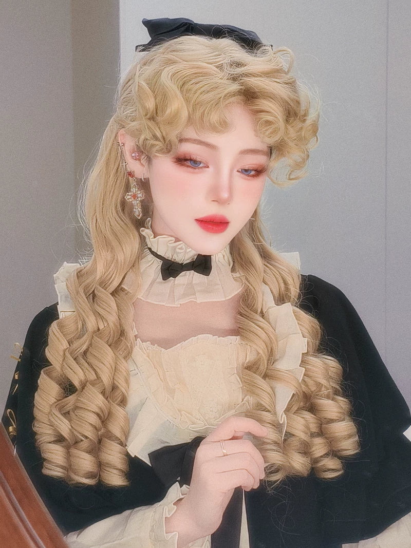 Retro Lolita Roman Roll Wig, Detachable Ponytails - Image 15