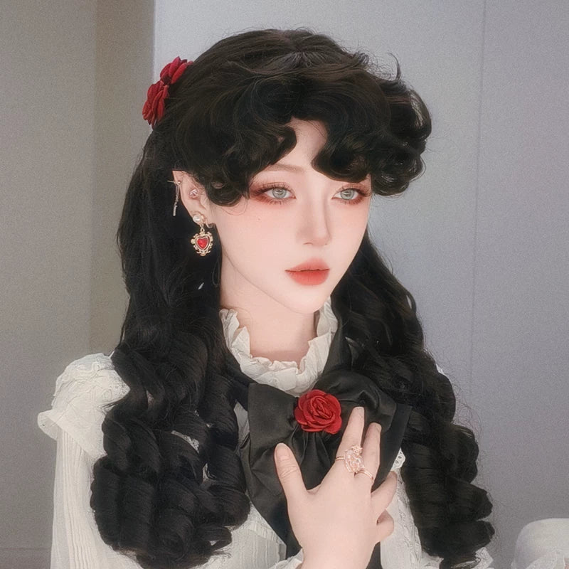 Retro Lolita Roman Roll Wig, Detachable Ponytails - Image 2