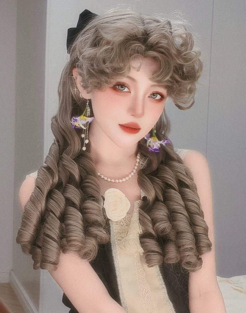 Retro Lolita Roman Roll Wig, Detachable Ponytails - Image 3