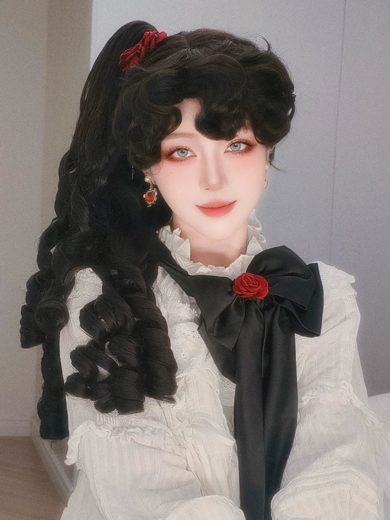 Retro Lolita Roman Roll Wig, Detachable Ponytails - Image 7