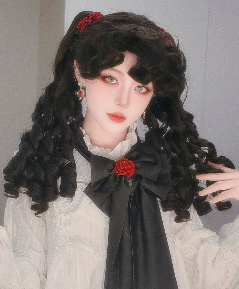 Retro Lolita Roman Roll Wig, Detachable Ponytails - Image 8