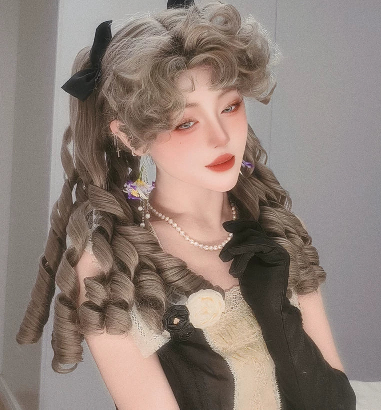 Retro Lolita Roman Roll Wig, Detachable Ponytails - Image 9