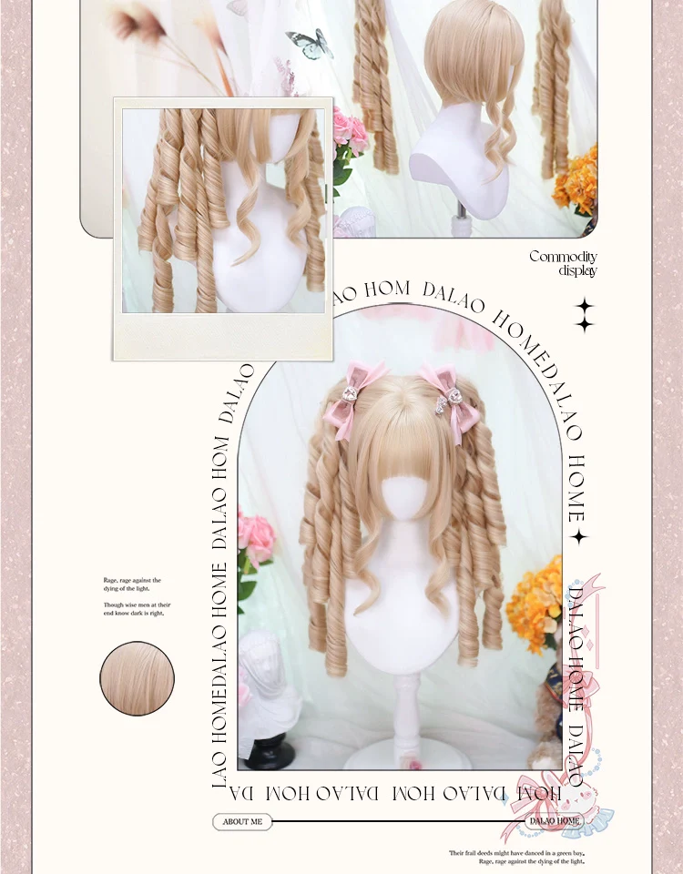 Dalao Home - Retro Lolita Wig, Detachable Roman Curl Ponytails - Image 3