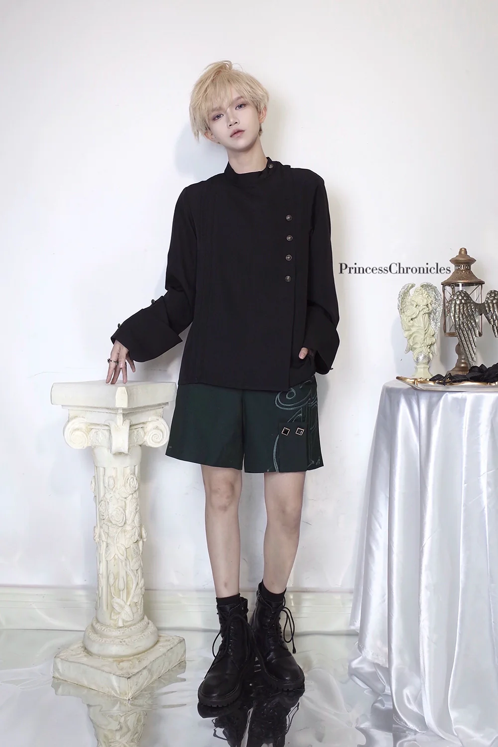 Ruwoxichen - Retro Ouji Lolita Prince Style Black Blouse - Image 3