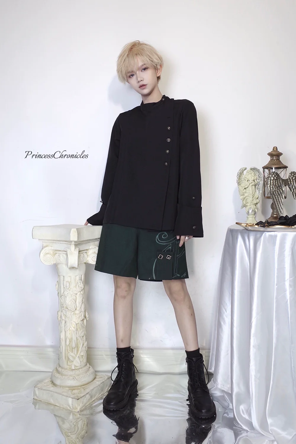 Ruwoxichen - Retro Ouji Lolita Prince Style Black Blouse - Image 4