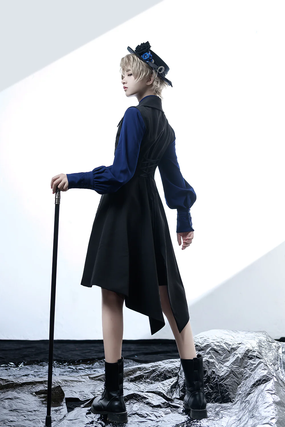 Black and Blue - Retro Ouji Lolita Shirt, Mutton Sleeves - Image 10