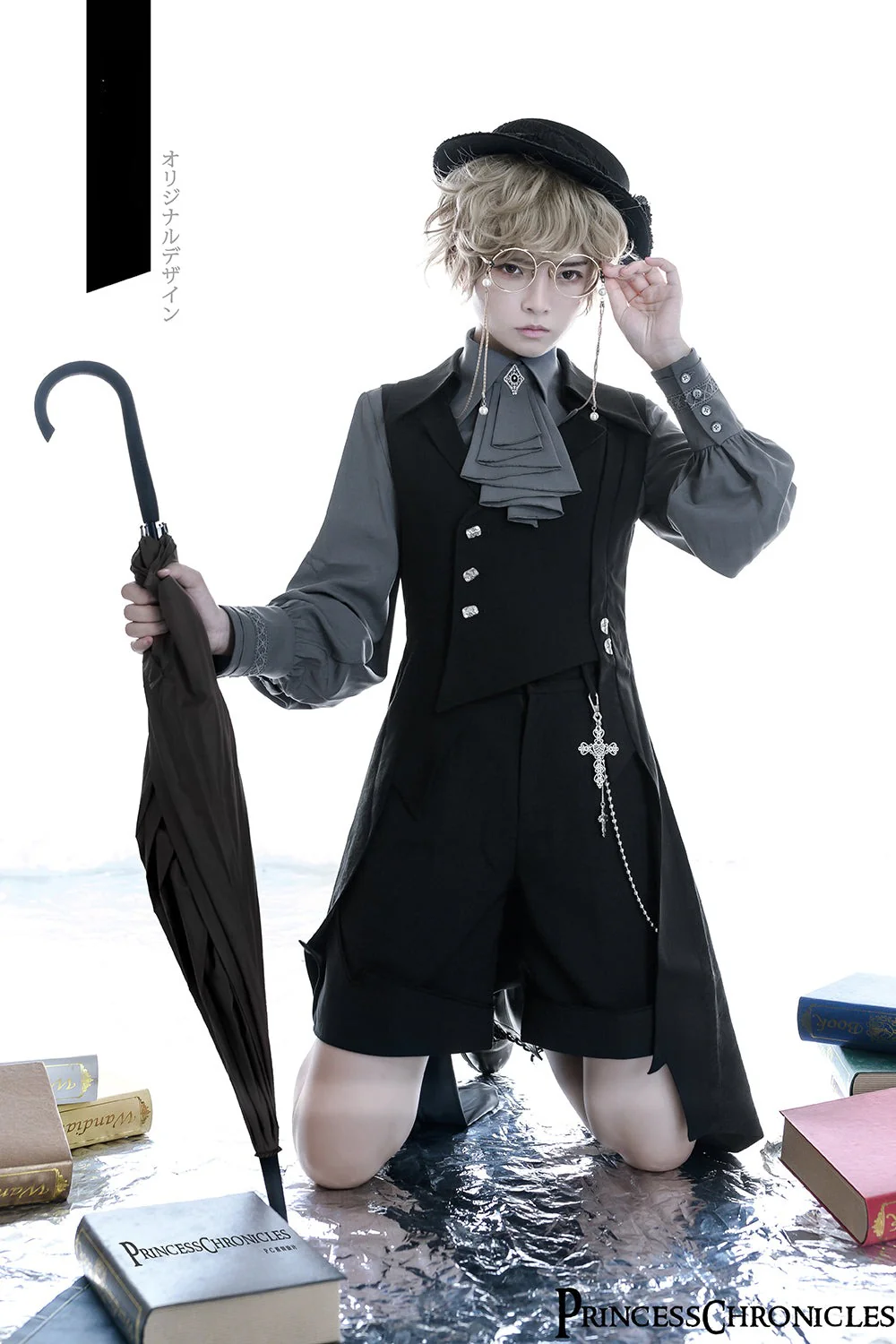 Black and Blue - Retro Ouji Lolita Shirt, Mutton Sleeves - Image 14