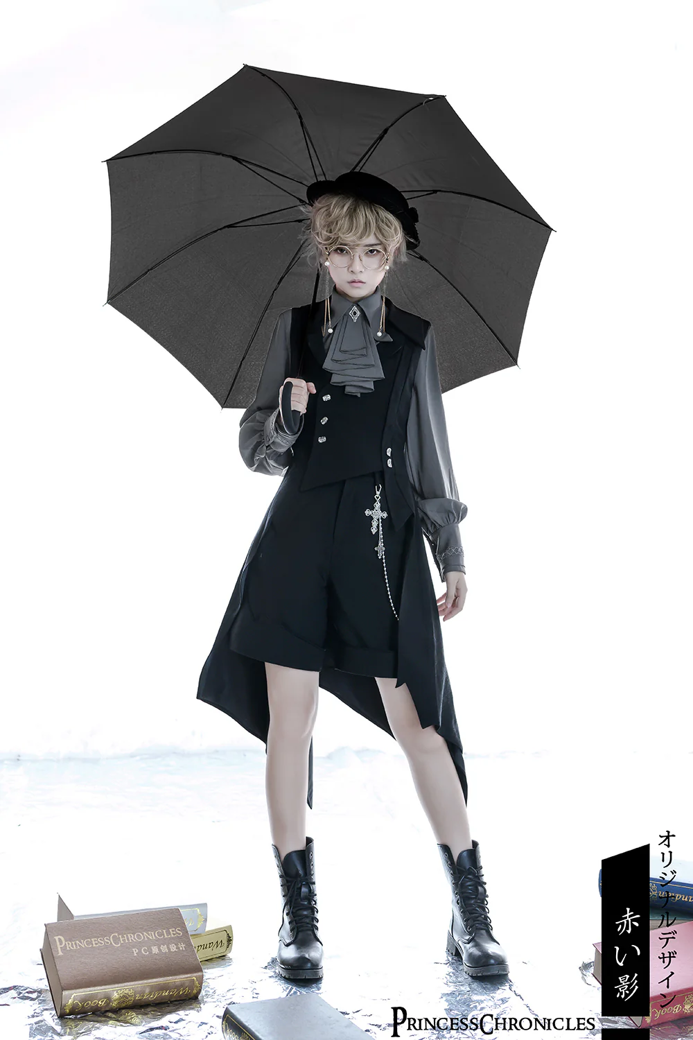 Black and Blue - Retro Ouji Lolita Shirt, Mutton Sleeves - Image 15