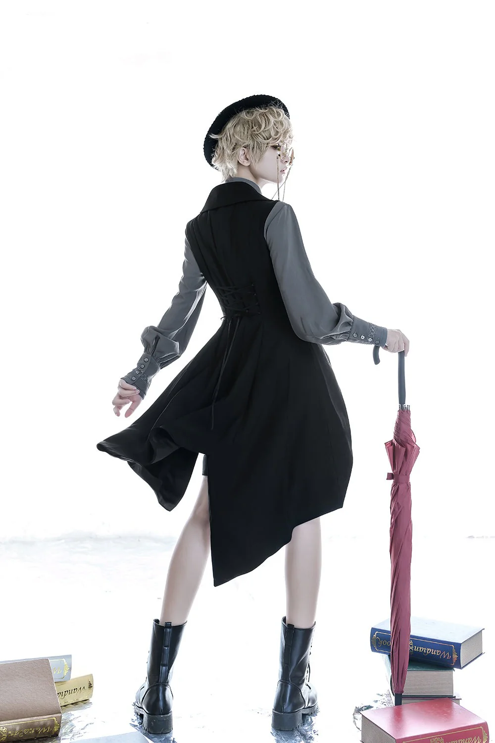 Black and Blue - Retro Ouji Lolita Shirt, Mutton Sleeves - Image 16