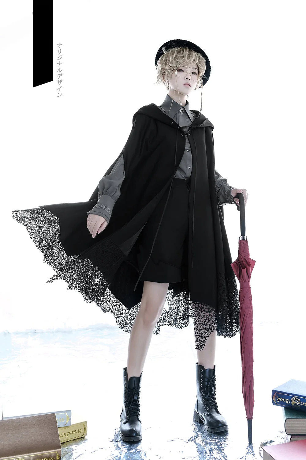 Black and Blue - Retro Ouji Lolita Shirt, Mutton Sleeves - Image 17