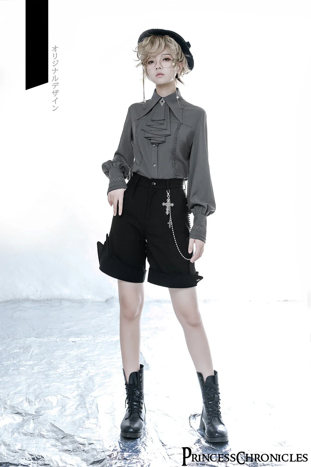Black and Blue - Retro Ouji Lolita Shirt, Mutton Sleeves - Image 19