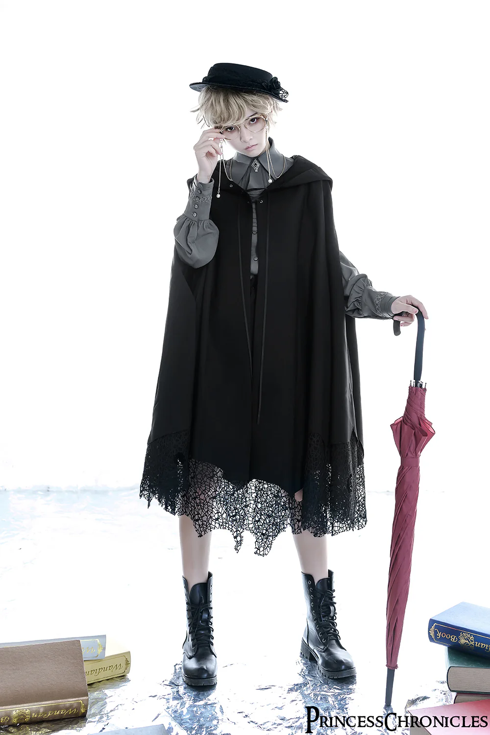 Black and Blue - Retro Ouji Lolita Shirt, Mutton Sleeves - Image 21