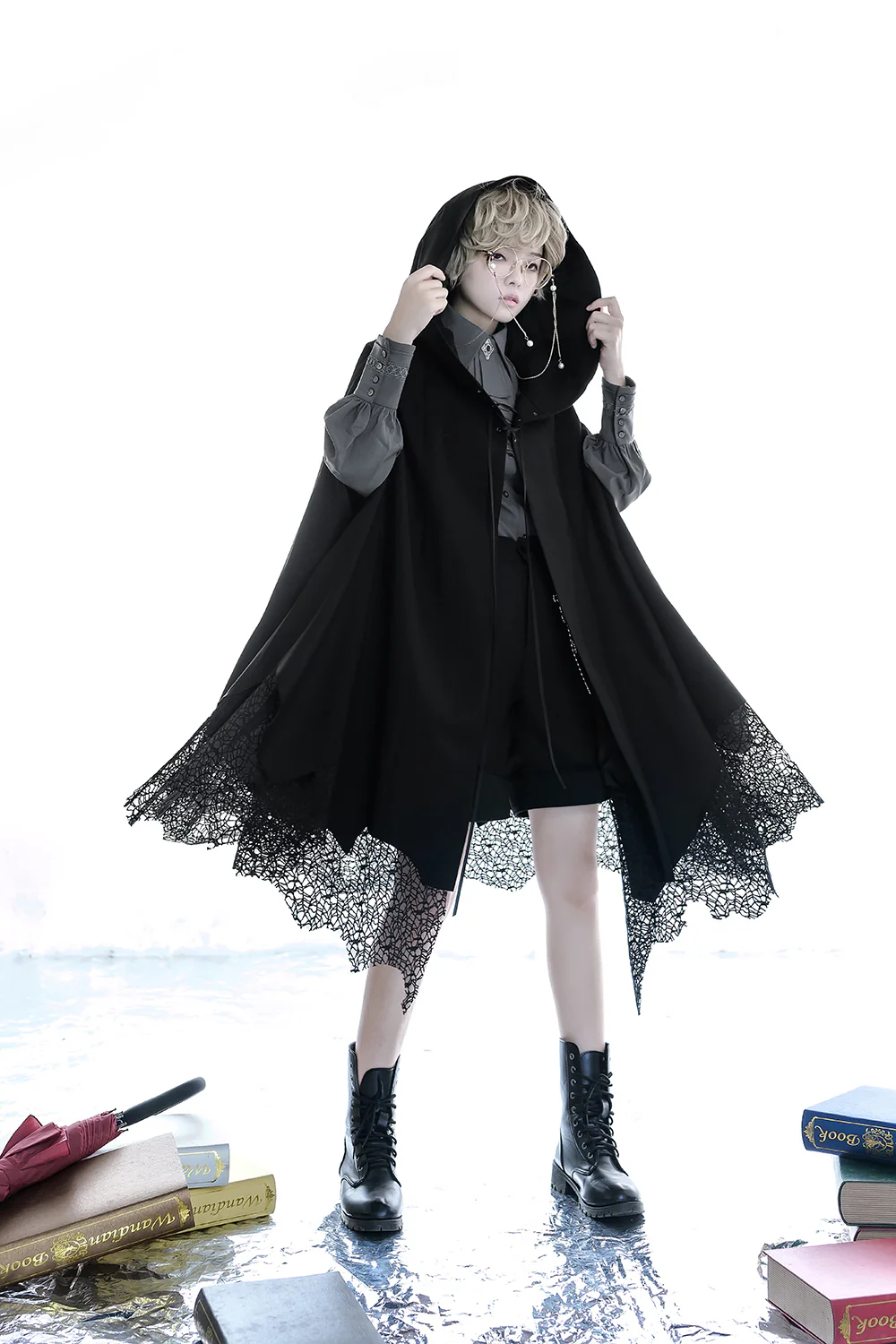Black and Blue - Retro Ouji Lolita Shirt, Mutton Sleeves - Image 22