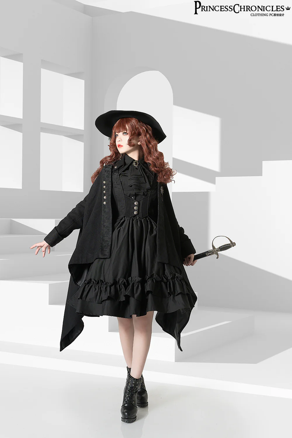 Black and Blue - Retro Ouji Lolita Shirt, Mutton Sleeves - Image 24