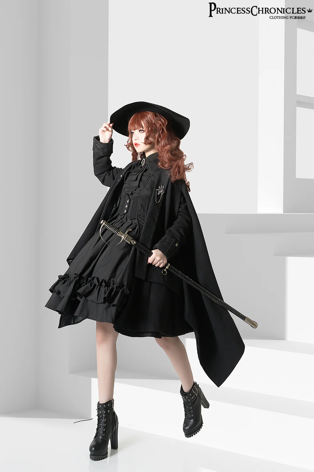 Black and Blue - Retro Ouji Lolita Shirt, Mutton Sleeves - Image 25