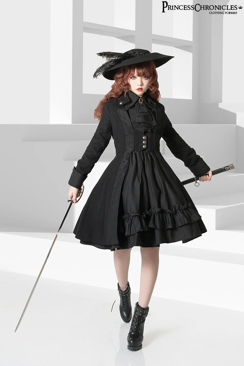 Black and Blue - Retro Ouji Lolita Shirt, Mutton Sleeves - Image 26