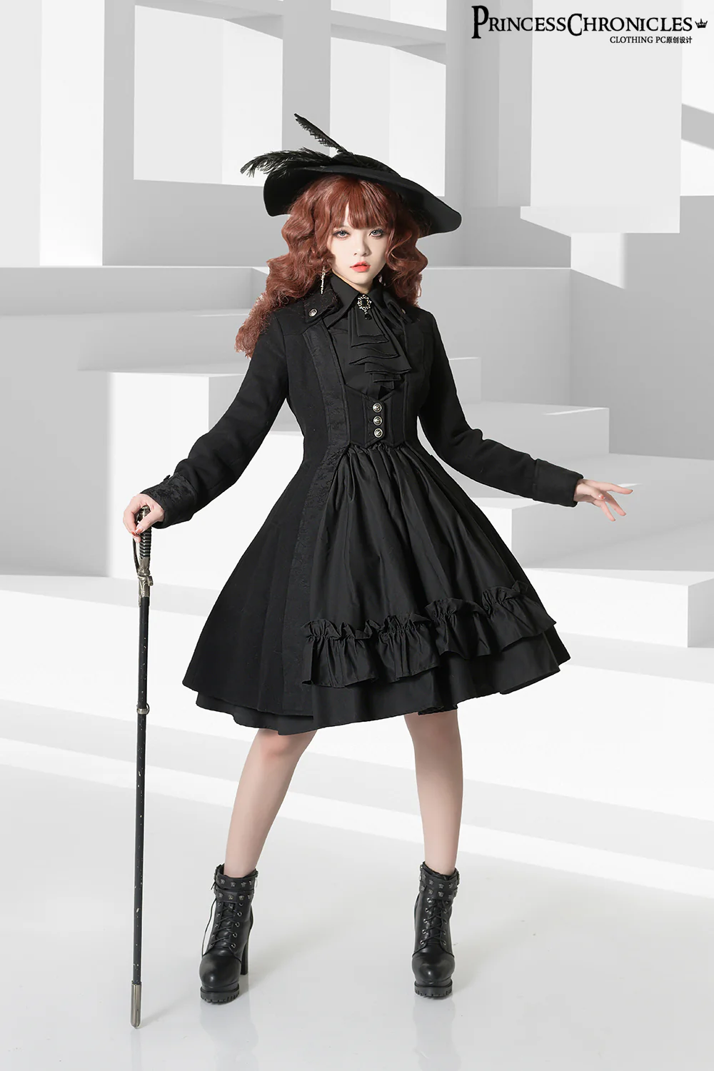 Black and Blue - Retro Ouji Lolita Shirt, Mutton Sleeves - Image 27