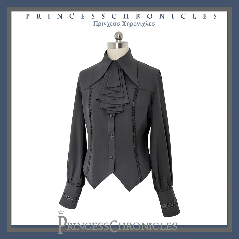 Black and Blue - Retro Ouji Lolita Shirt, Mutton Sleeves - Image 3