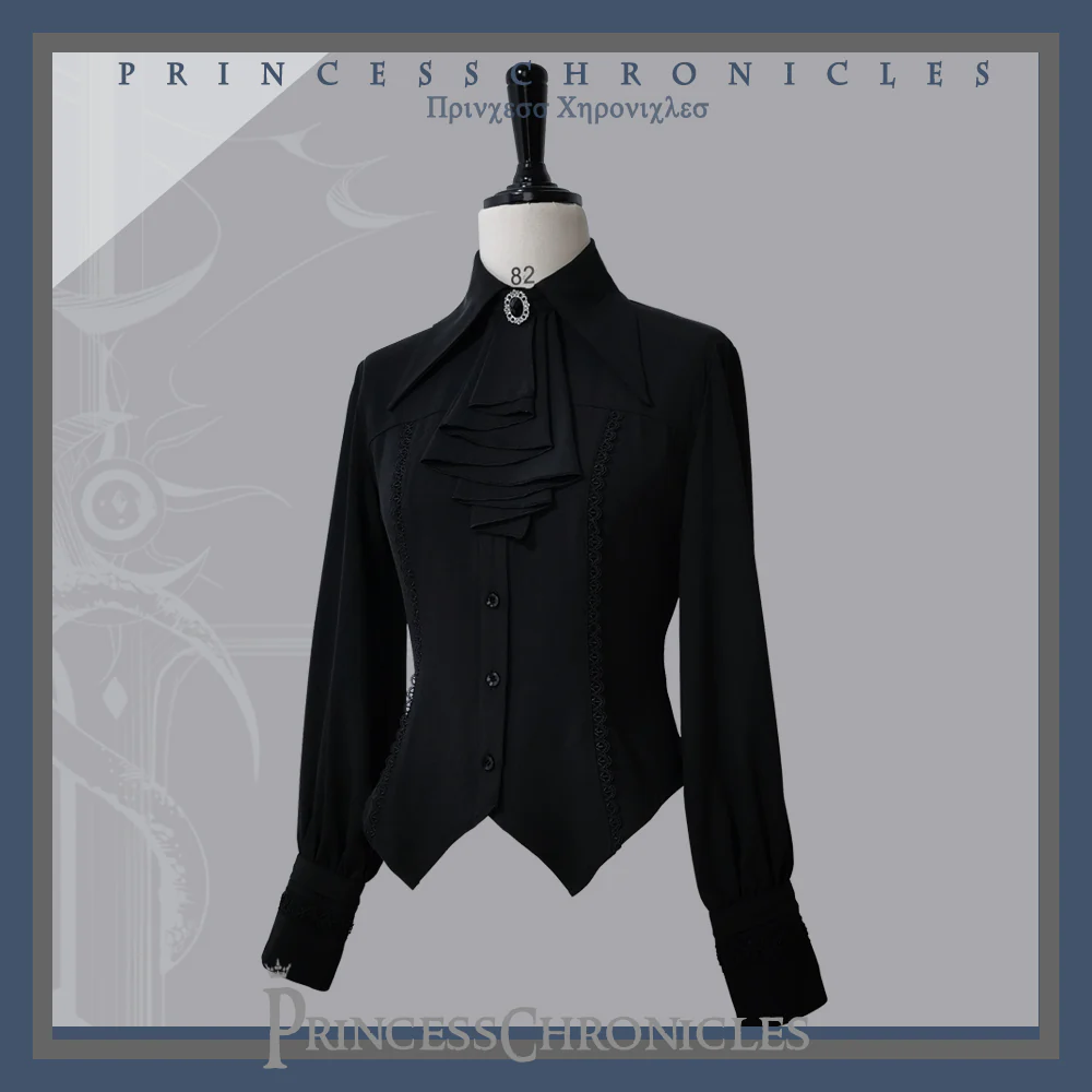Black and Blue - Retro Ouji Lolita Shirt, Mutton Sleeves - Image 4