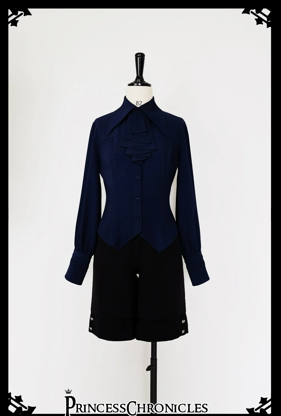 Black and Blue - Retro Ouji Lolita Shirt, Mutton Sleeves - Image 6