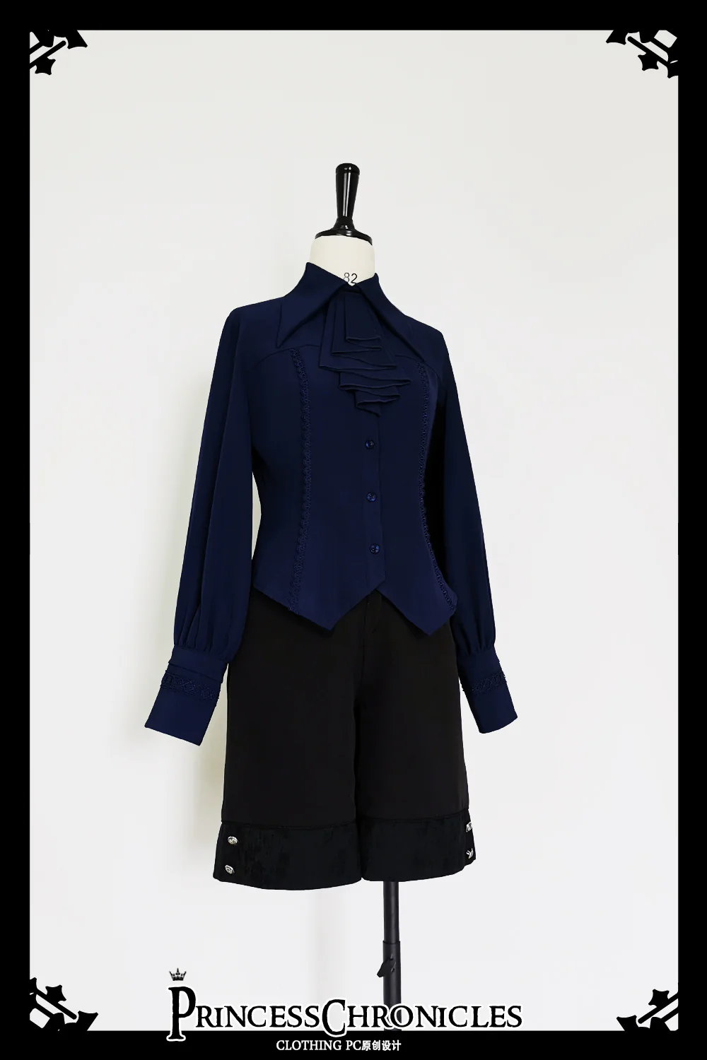 Black and Blue - Retro Ouji Lolita Shirt, Mutton Sleeves - Image 7