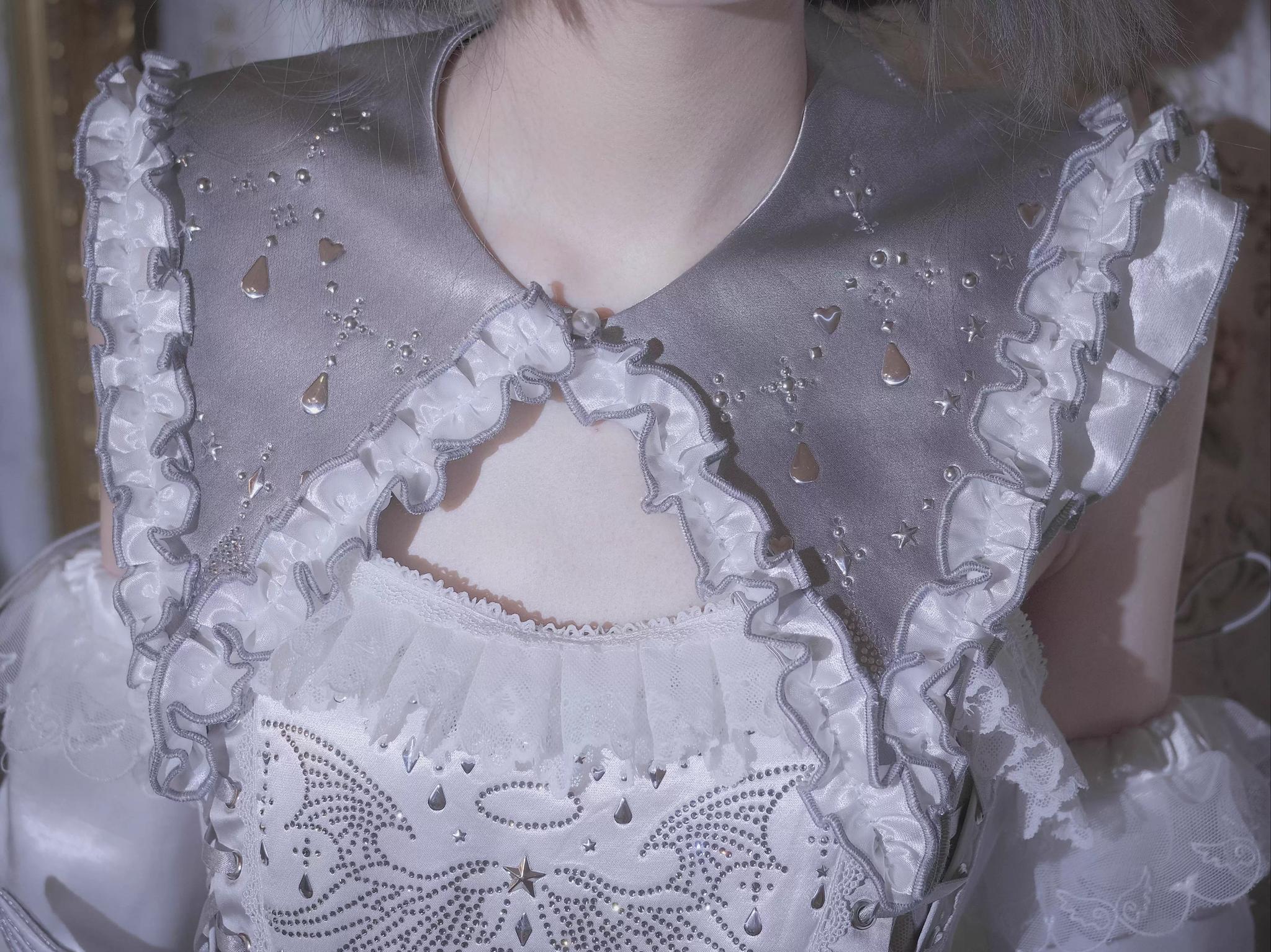 LustrE - Metallic Angel - Silver-white Punk Lolita JSK, Wing and Rhinestone Details - Image 16