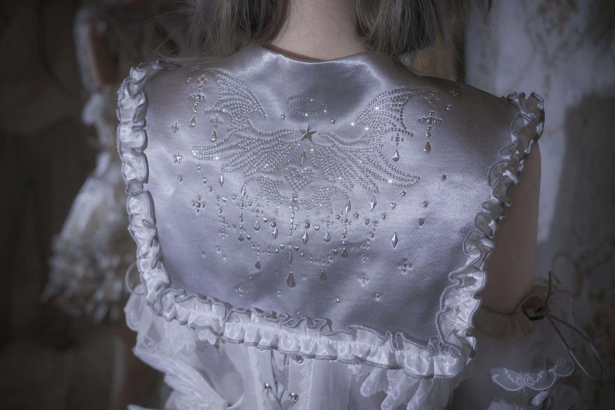 LustrE - Metallic Angel - Silver-white Punk Lolita JSK, Wing and Rhinestone Details - Image 17