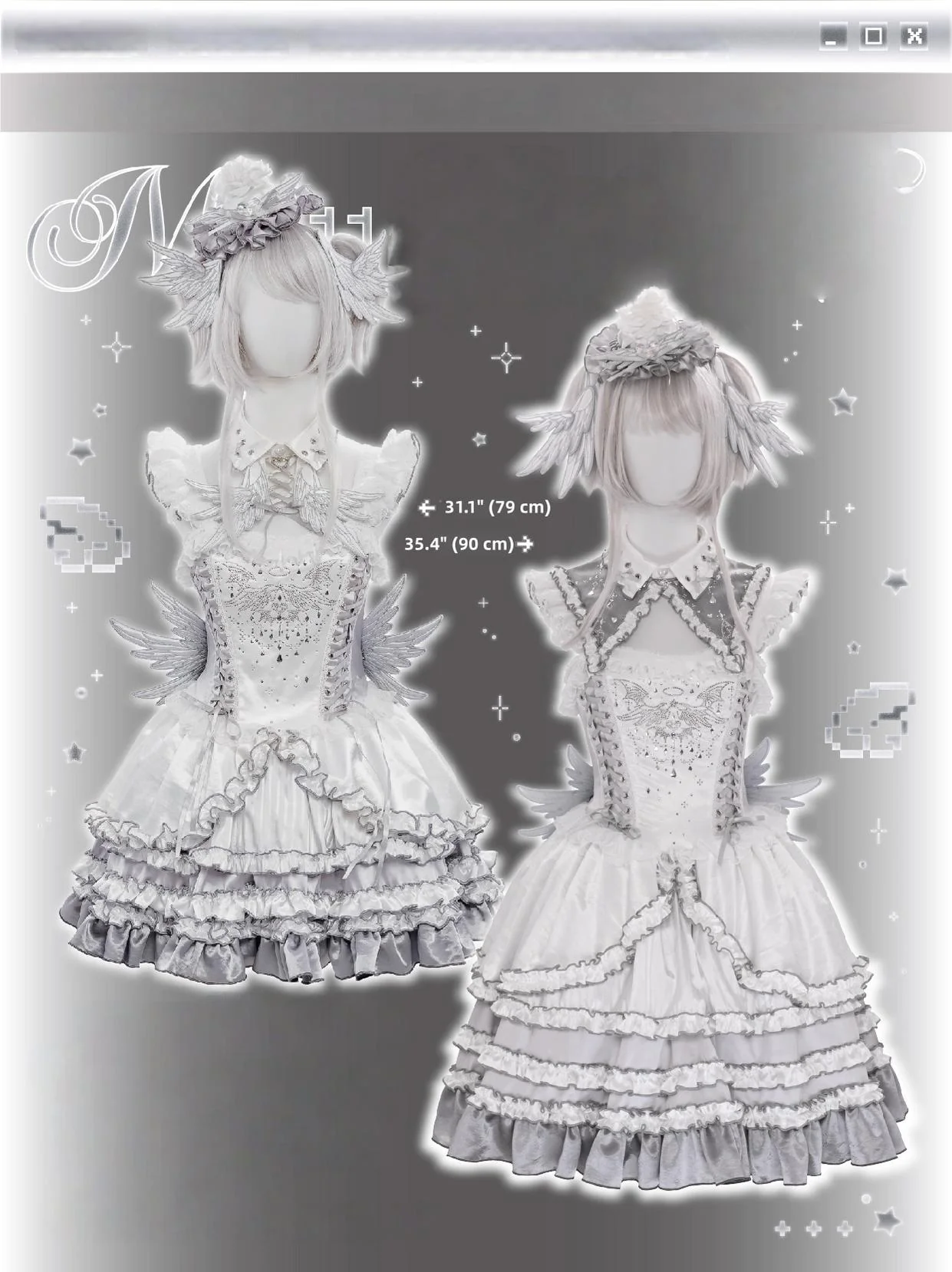LustrE - Metallic Angel - Silver-white Punk Lolita JSK, Wing and Rhinestone Details - Image 30