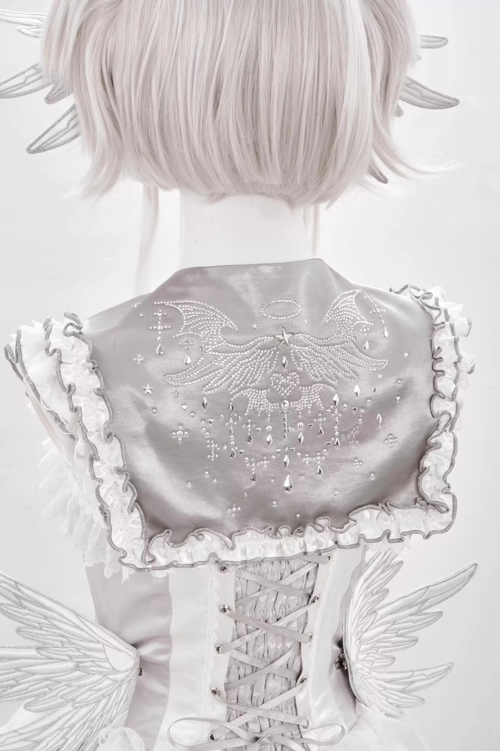 LustrE - Metallic Angel - Silver-white Punk Lolita JSK, Wing and Rhinestone Details - Image 37