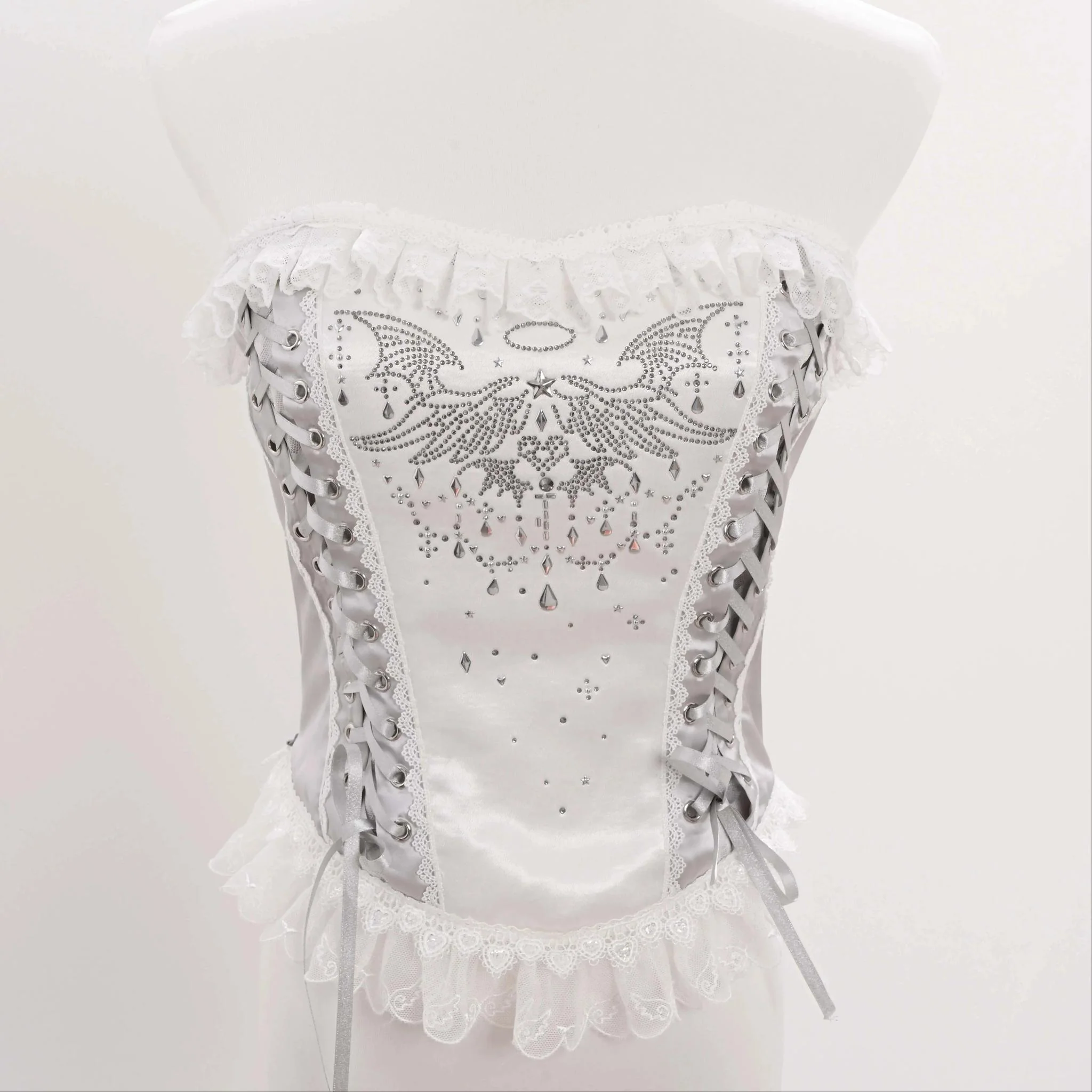 LustrE - Metallic Angel - Silver-white Punk Lolita JSK, Wing and Rhinestone Details - Image 41