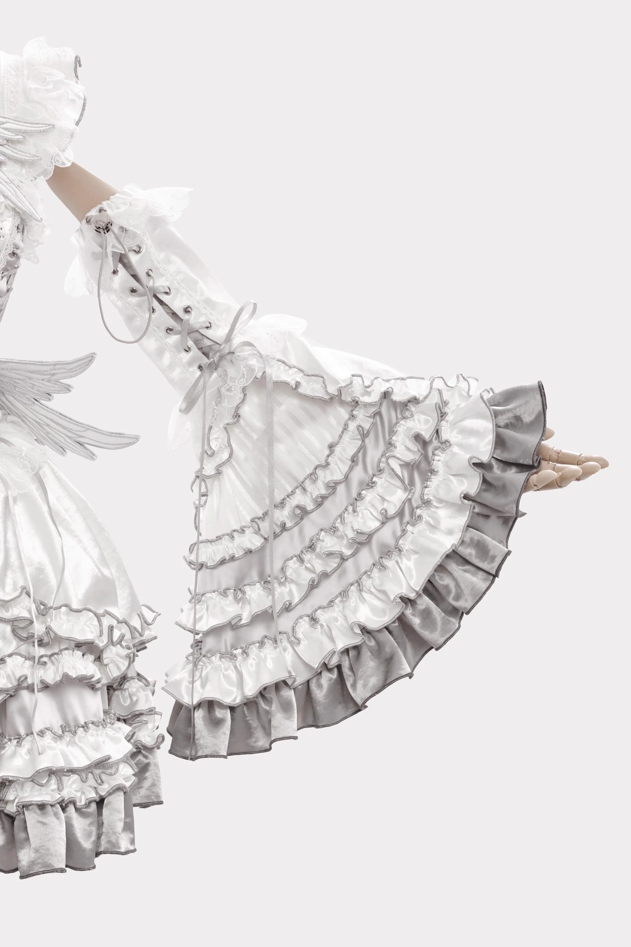 LustrE - Metallic Angel - Silver-white Punk Lolita JSK, Wing and Rhinestone Details - Image 46