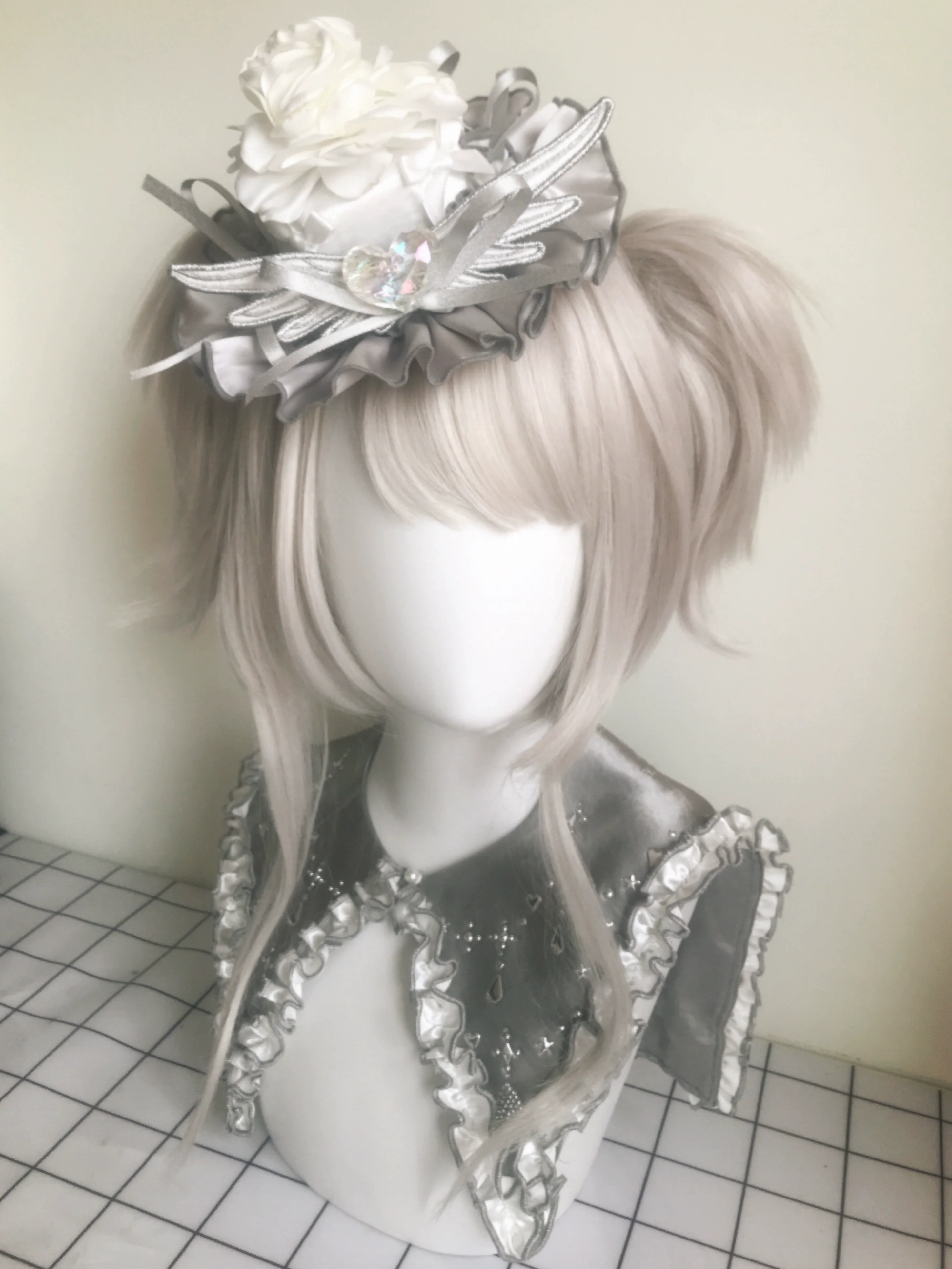 LustrE - Metallic Angel - Silver-white Punk Lolita JSK, Wing and Rhinestone Details - Image 49