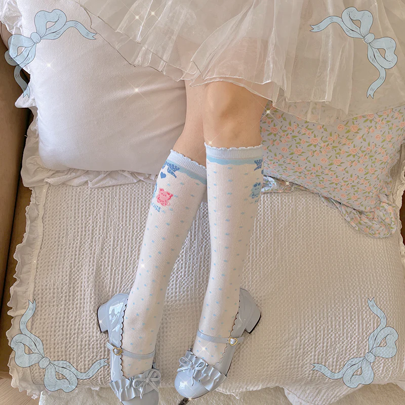 Roji roji - Bear Bunny Cotton Lolita Calf Socks - Image 3