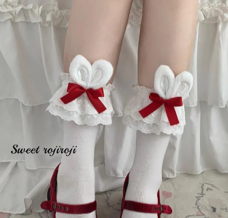 Cotton Lolita Bunny Ear Socks Summer Bow Short Socks - Image 16