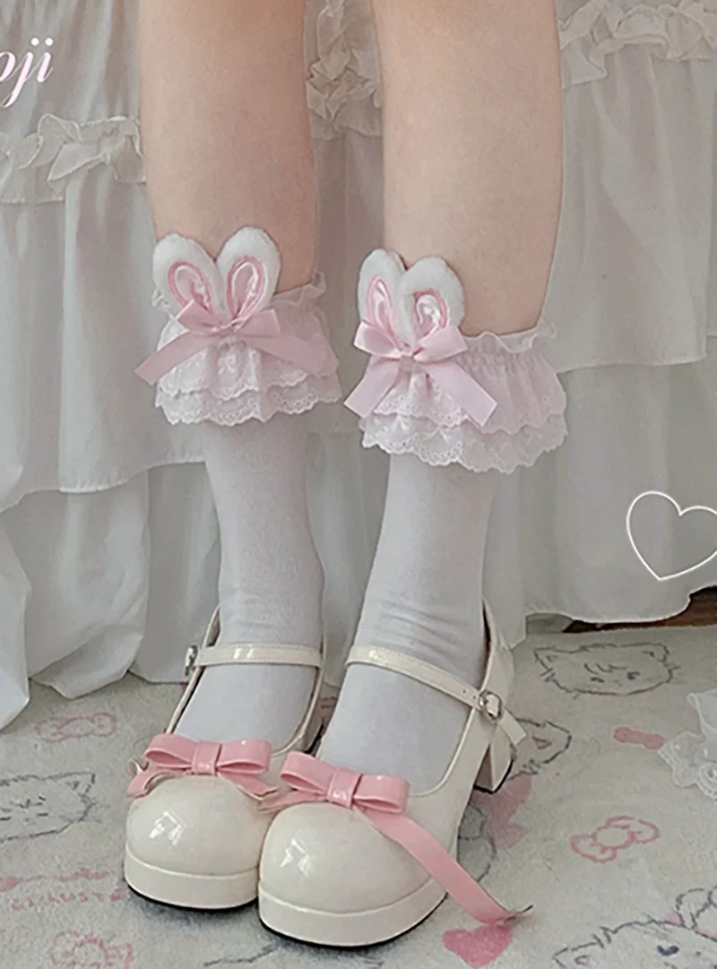 Cotton Lolita Bunny Ear Socks Summer Bow Short Socks - Image 3