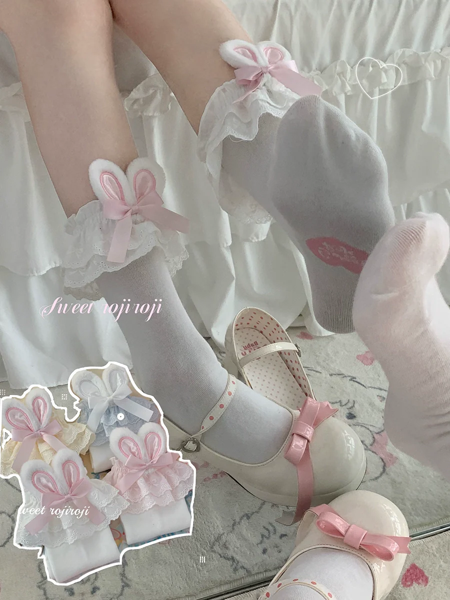 Cotton Lolita Bunny Ear Socks Summer Bow Short Socks - Image 8